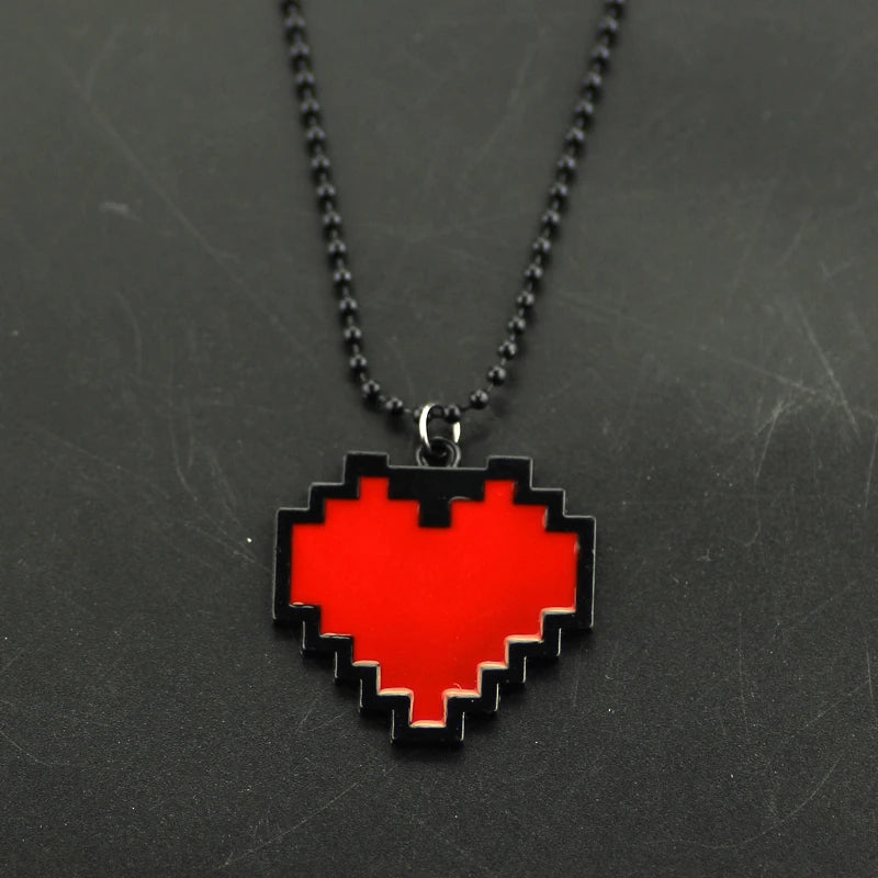 Anime Pixels Heart Necklace - Undertale cosplay of Frisk - 24cm Length red heart pendant Necklace