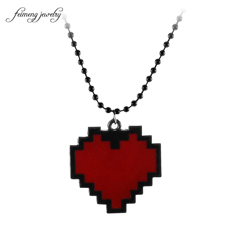 Anime Pixels Heart Necklace - Undertale cosplay of Frisk - 24cm Length red heart pendant Necklace
