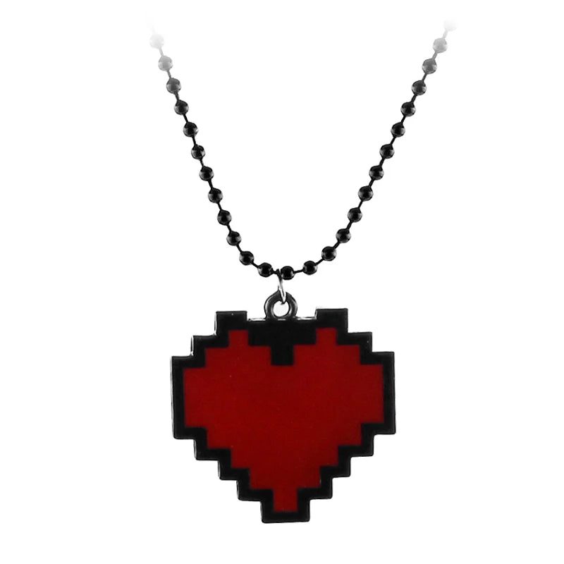 Anime Pixels Heart Necklace - Undertale cosplay of Frisk - 24cm Length red heart pendant Necklace