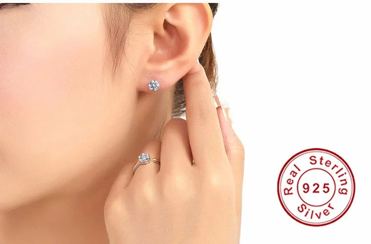 Crystal Zircon 925 Sterling Silver Earrings Cubic Zirconia Silver Stud