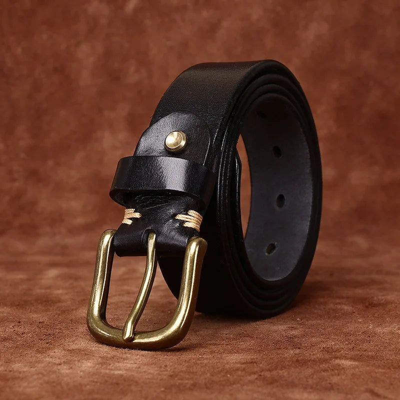 Men's Copper Pin Buckle Belt Top Layer Genuine Leather Casual Belt