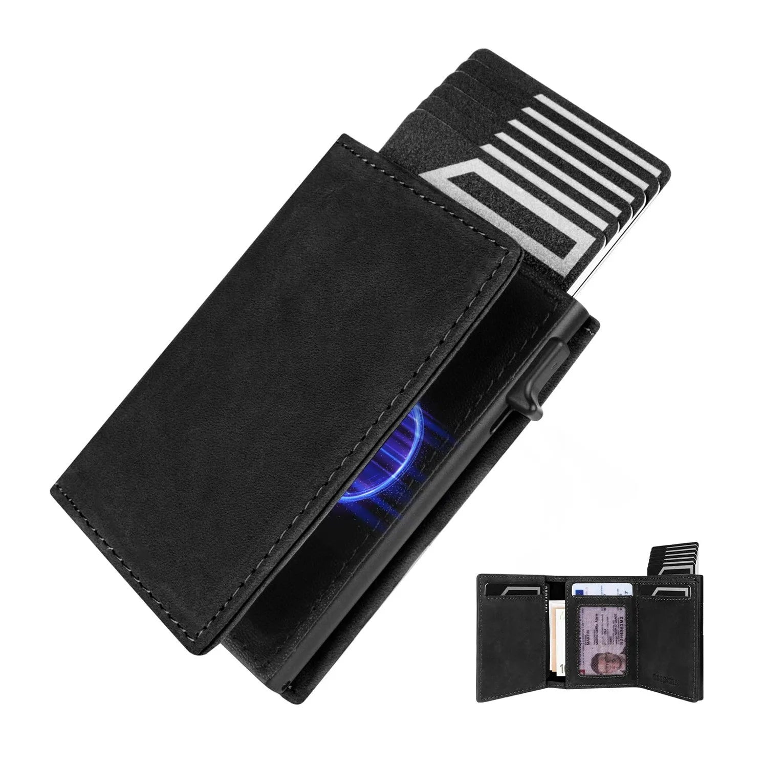 Men's Anti-Theft Three Fold Wallet Ultra-Thin with Zipper Coin Pocket Credit Card & Clip Brush Anti-Magnetic Card Bag