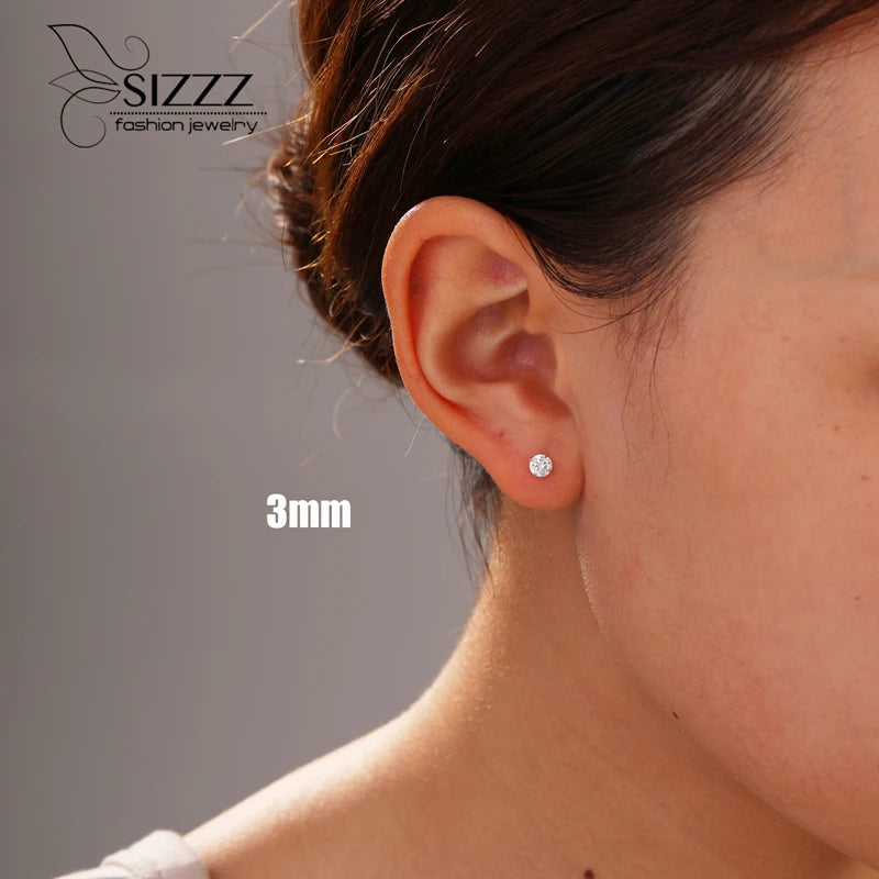 Crystal Zircon 925 Sterling Silver Earrings Cubic Zirconia Silver Stud