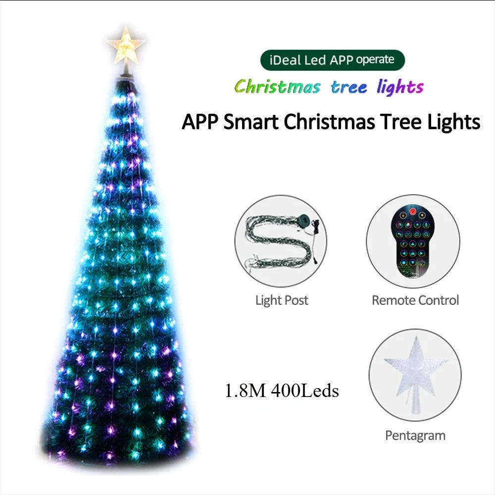 Christmas tree LED lights decoration including tree topper (Remotely controlled with smart app and physical controller)