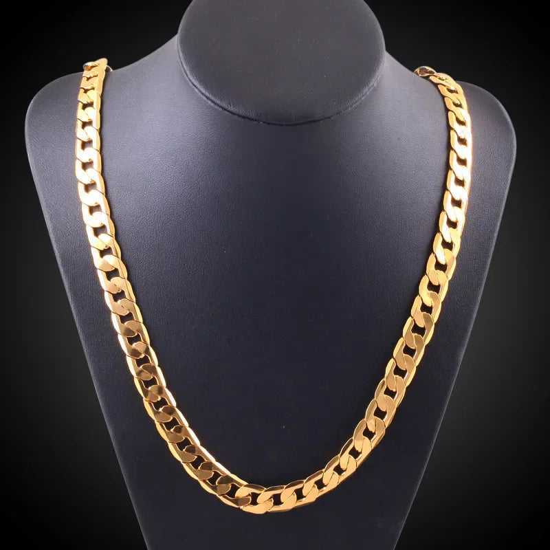Gold tone Necklaces 925 Stamp Silver colour Classic 8MM sideways chain for Men & woman fine Jewellery