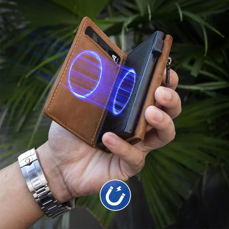 Men's Anti-Theft Three Fold Wallet Ultra-Thin with Zipper Coin Pocket Credit Card & Clip Brush Anti-Magnetic Card Bag