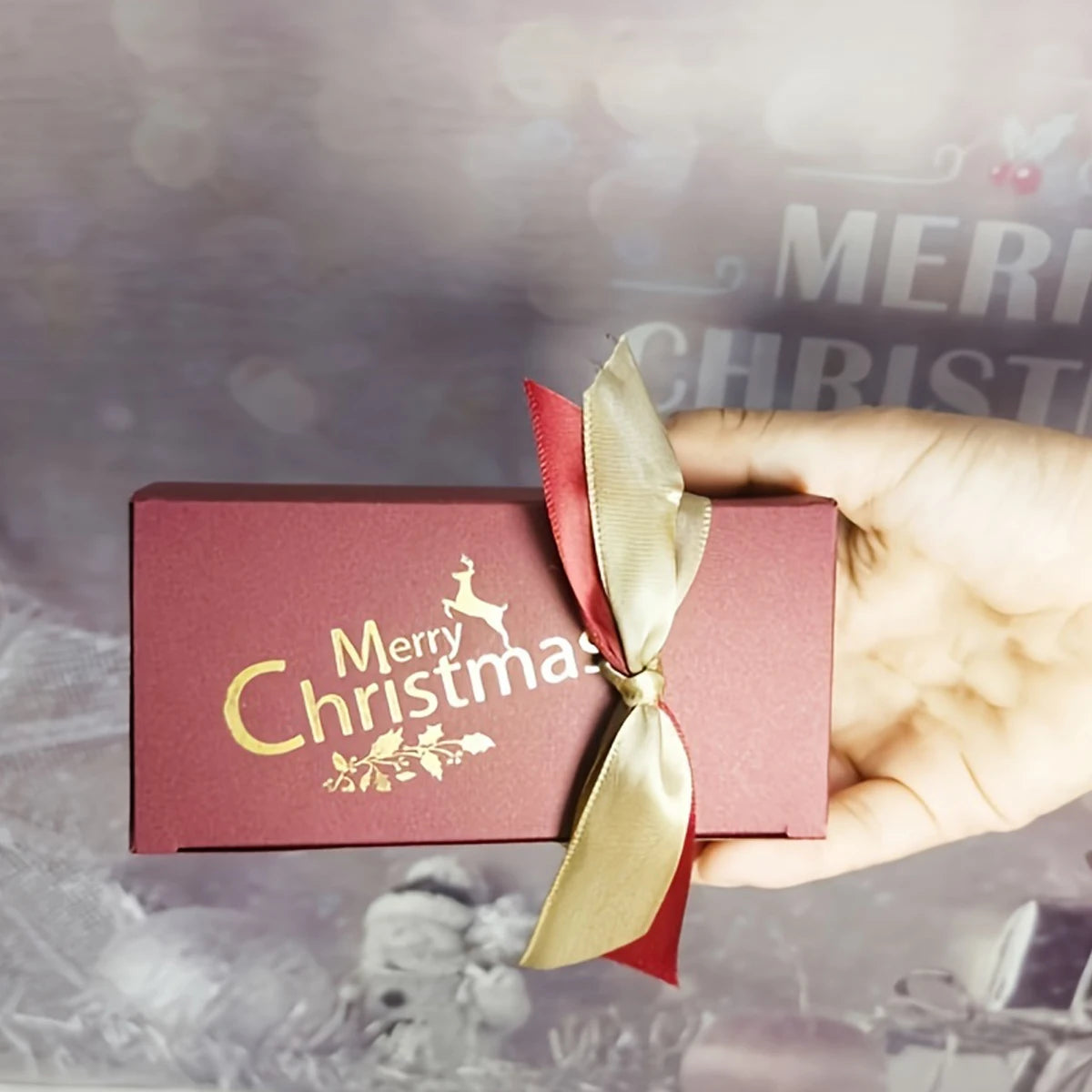 10pcs Christmas Candy Gift Boxes with Ribbon