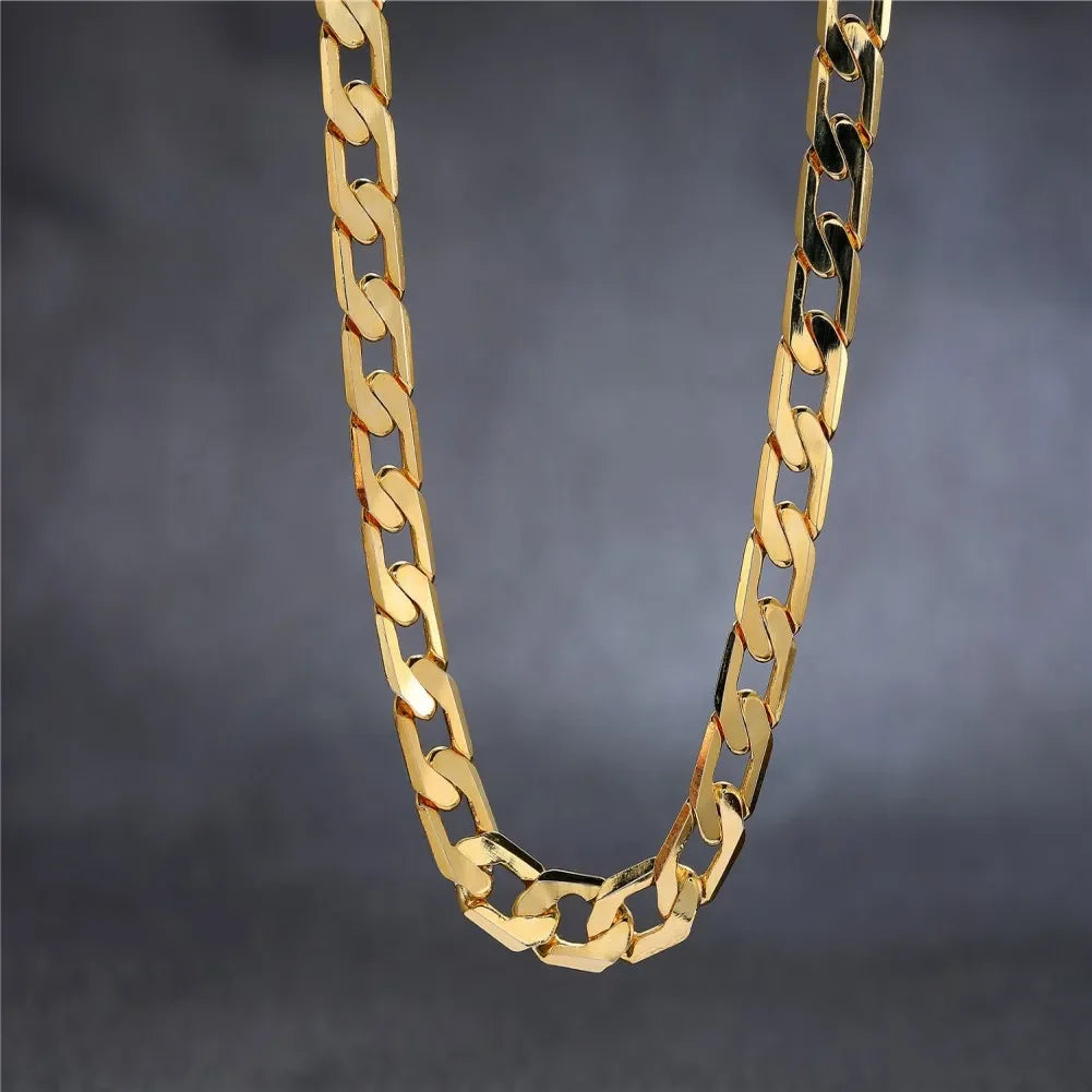 Gold tone Necklaces 925 Stamp Silver colour Classic 8MM sideways chain for Men & woman fine Jewellery