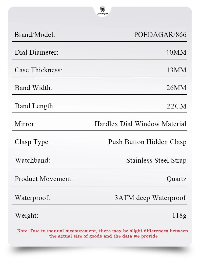 POEDAGAR Men Watch Luminous Waterproof Chronograph Date Man Wristwatch Square Stainless Steel Watch