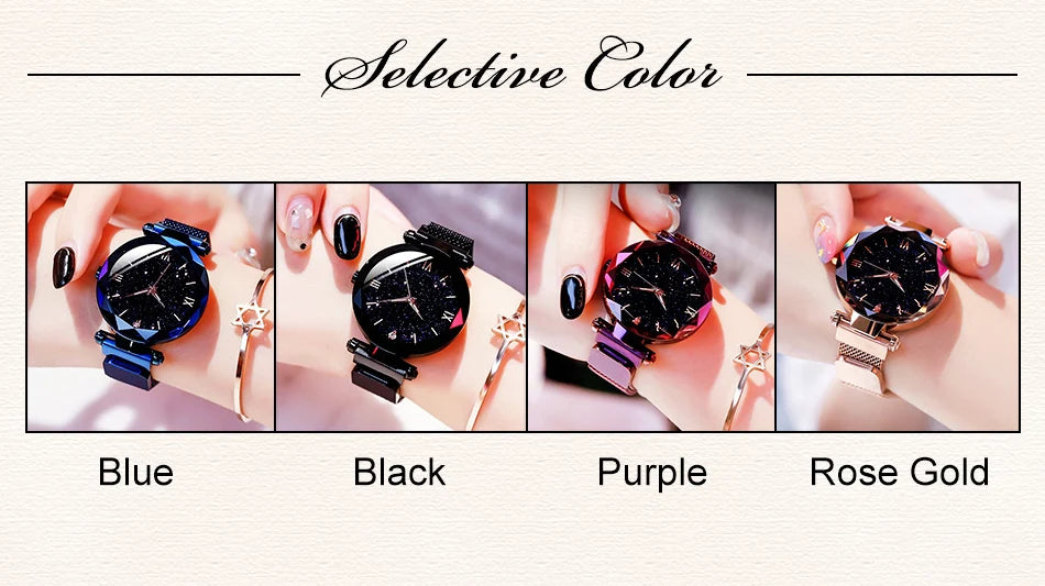 Women's Starry Sky Watch Magnet Buckle Mesh Belt Diamond Quartz Watch