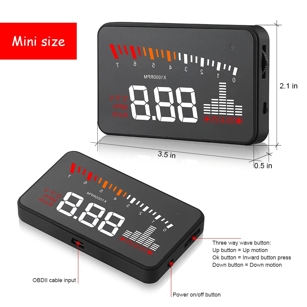 Universal Car Heads Up Display Digital Speedometer, coolant temperature, battery voltage and etc OBD2 connector
