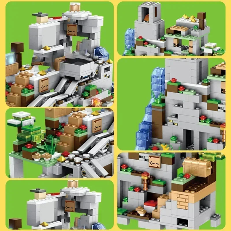 Minecraft Building Blocks The Mountain Cave With Elevator Waterfall Figures Bricks