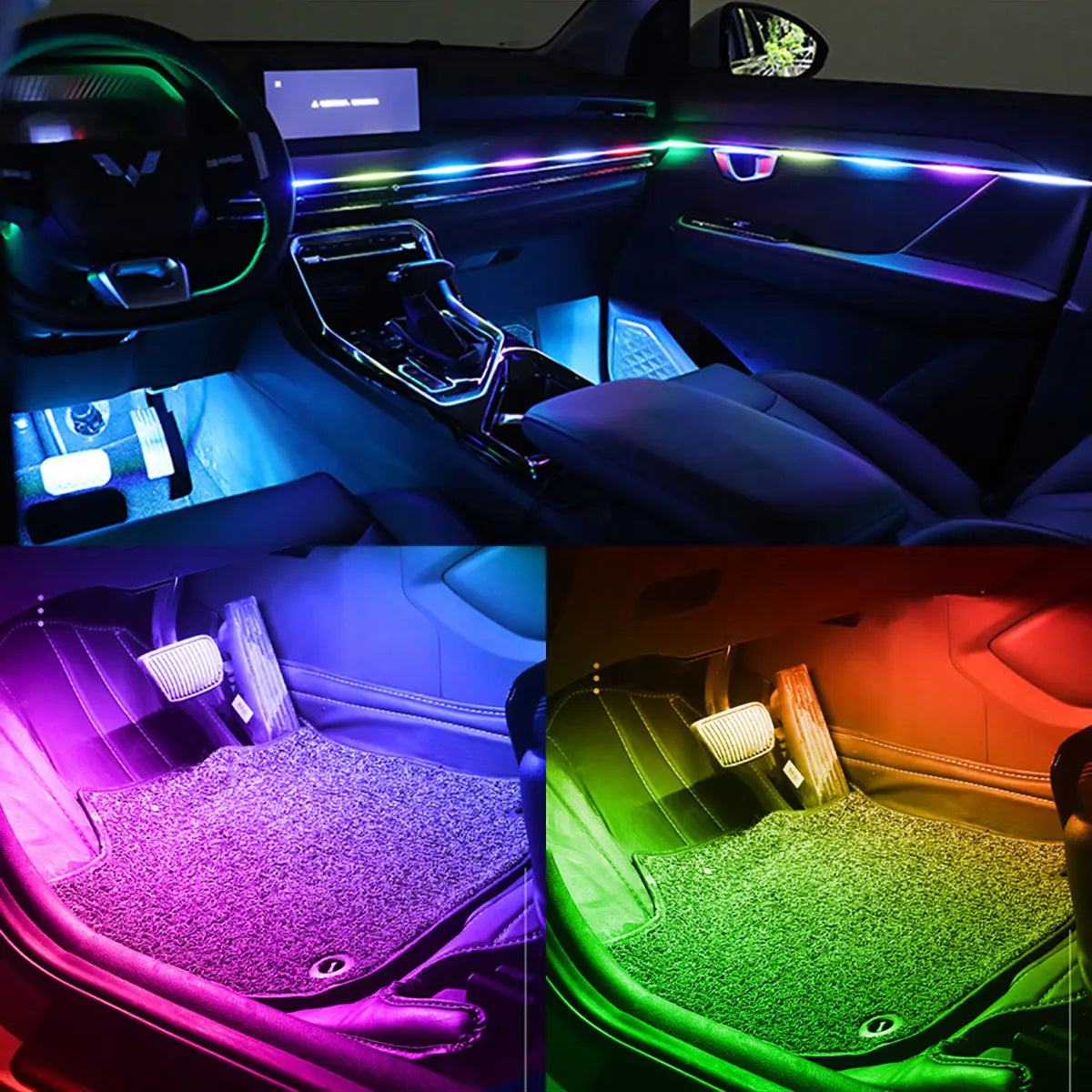Car Ambient Lights 10 in 1 Footwell Universal RGB Atmosphere LED USB/Cigar Lighter connector APP Control