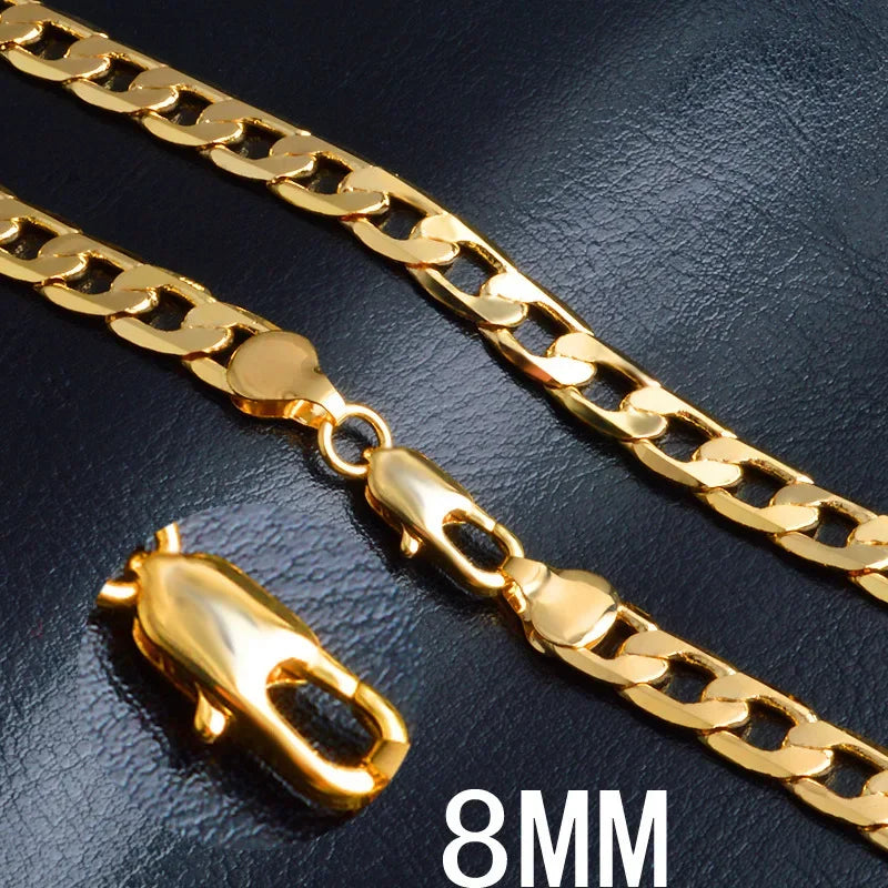 Gold tone Necklaces 925 Stamp Silver colour Classic 8MM sideways chain for Men & woman fine Jewellery