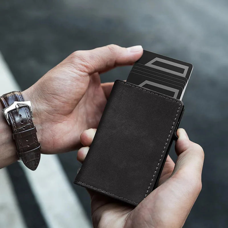 Men's Anti-Theft Three Fold Wallet Ultra-Thin with Zipper Coin Pocket Credit Card & Clip Brush Anti-Magnetic Card Bag