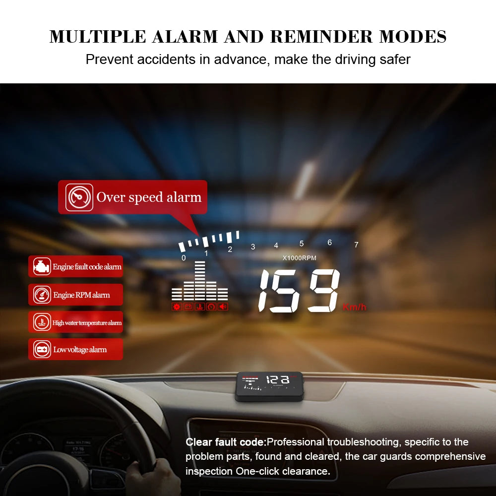 Universal Car Heads Up Display Digital Speedometer, coolant temperature, battery voltage and etc OBD2 connector