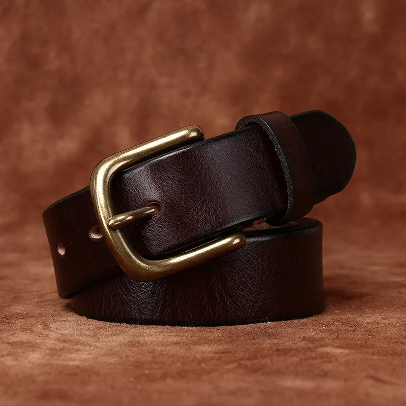 Men's Copper Pin Buckle Belt Top Layer Genuine Leather Casual Belt