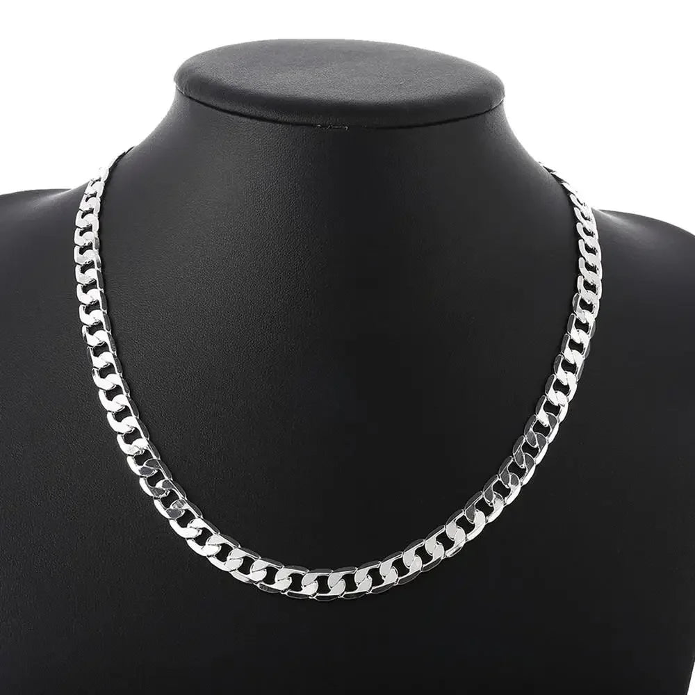 Gold tone Necklaces 925 Stamp Silver colour Classic 8MM sideways chain for Men & woman fine Jewellery
