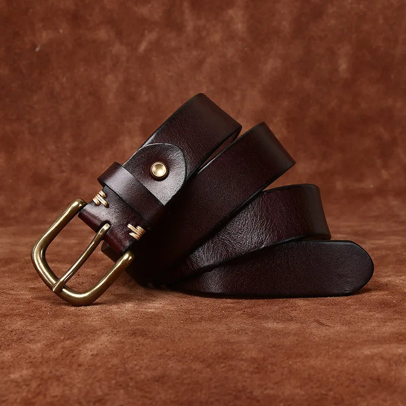 Men's Copper Pin Buckle Belt Top Layer Genuine Leather Casual Belt