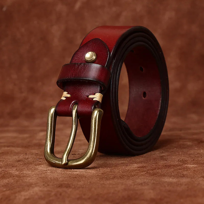 Men's Copper Pin Buckle Belt Top Layer Genuine Leather Casual Belt