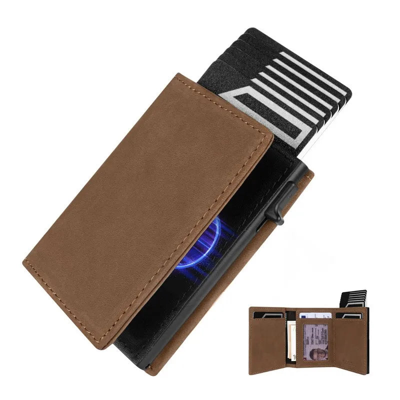 Men's Anti-Theft Three Fold Wallet Ultra-Thin with Zipper Coin Pocket Credit Card & Clip Brush Anti-Magnetic Card Bag