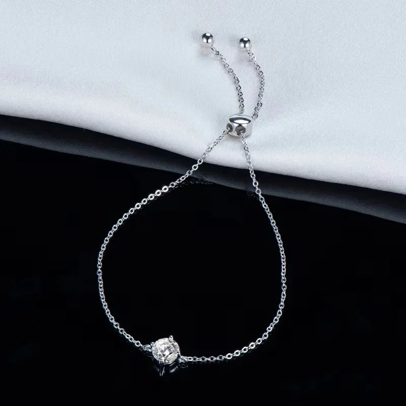 Certified 1CT Moissanite Bracelet for Women 925 Silver Classic Round Lab Diamond Charm Adjustable Hand Chain