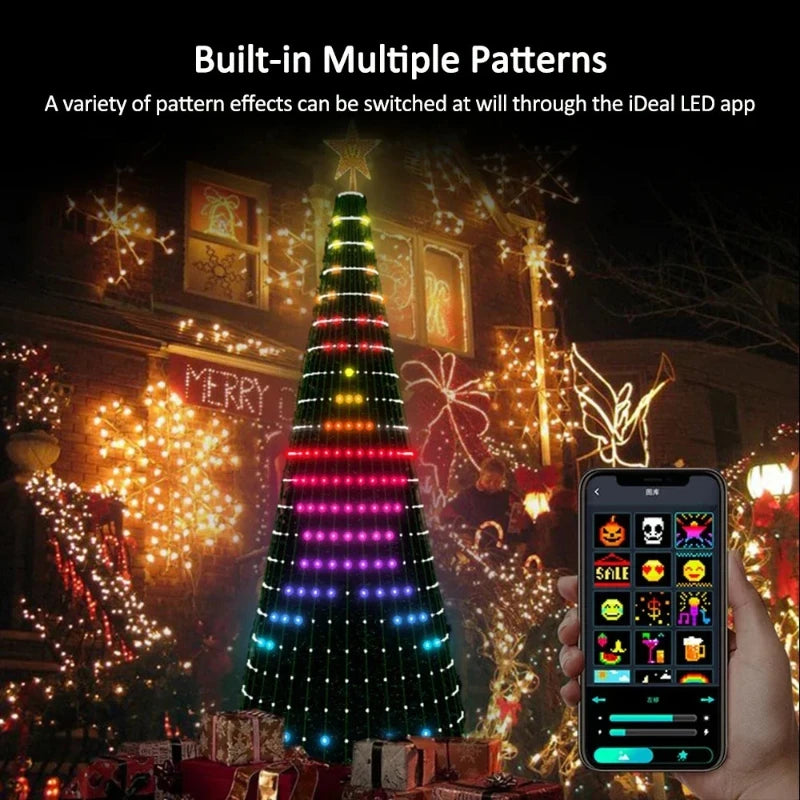 Christmas tree LED lights decoration including tree topper (Remotely controlled with smart app and physical controller)