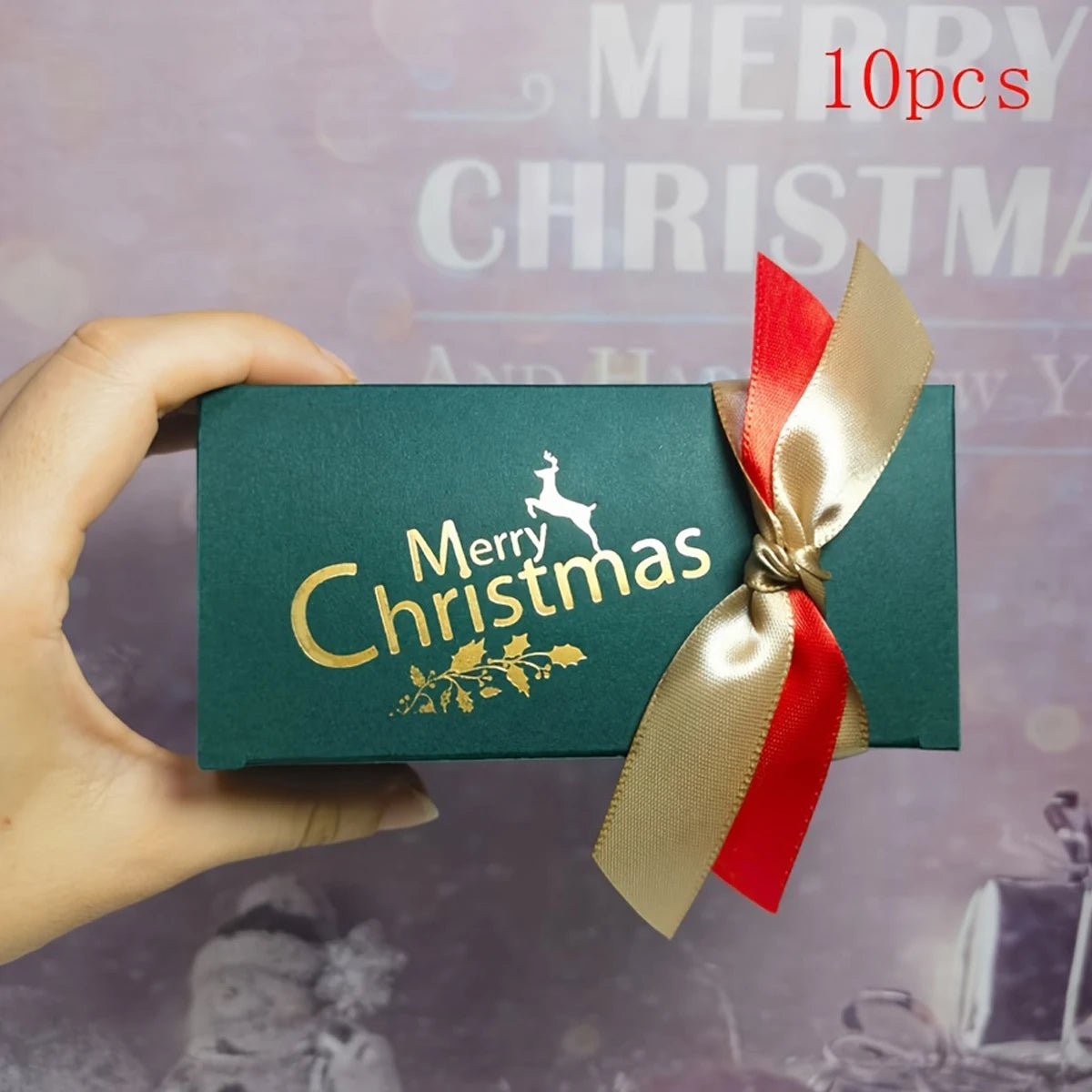 10pcs Christmas Candy Gift Boxes with Ribbon