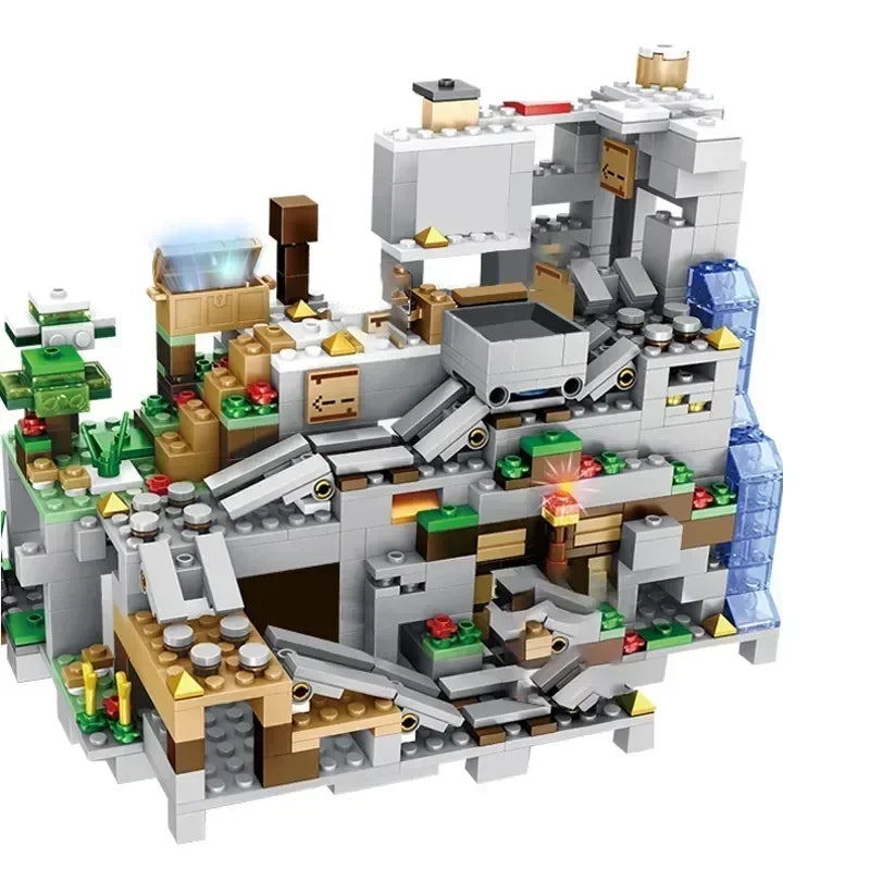Minecraft Building Blocks The Mountain Cave With Elevator Waterfall Figures Bricks