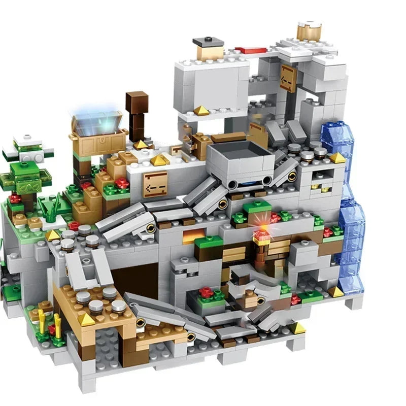 Minecraft Building Blocks The Mountain Cave With Elevator Waterfall Figures Bricks