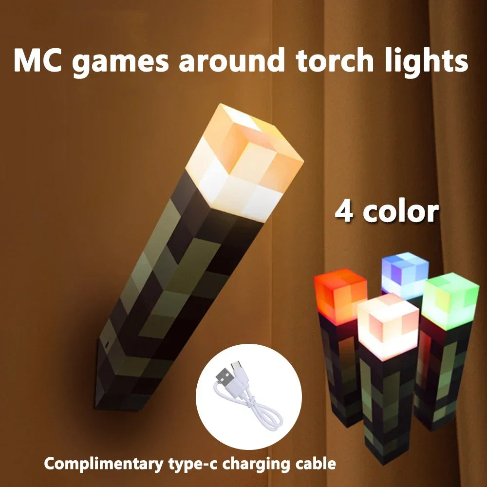 Minecraft Torch Light Brownstone LED Night Light USB Rechargeable indoor lamp