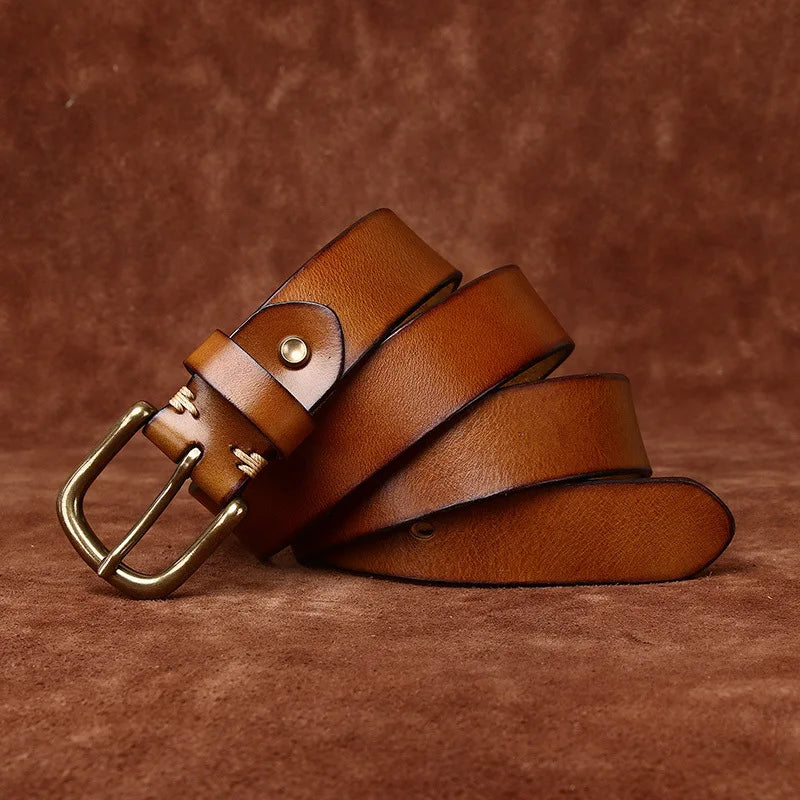 Men's Copper Pin Buckle Belt Top Layer Genuine Leather Casual Belt