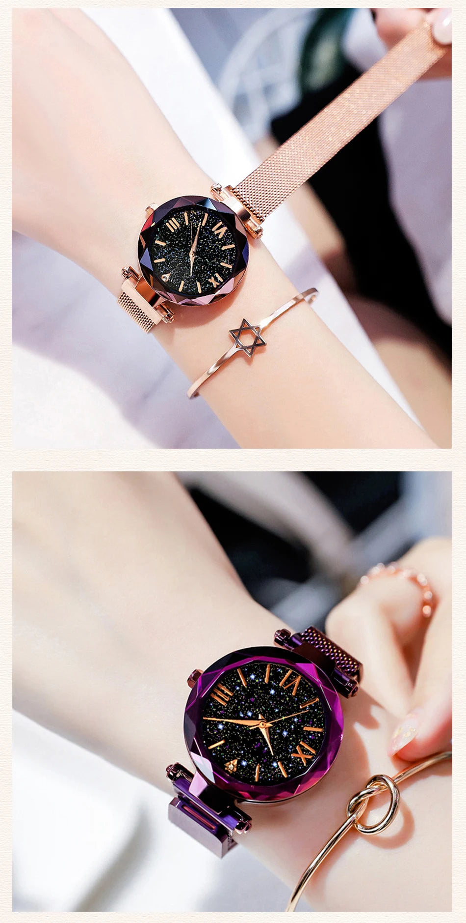 Women's Starry Sky Watch Magnet Buckle Mesh Belt Diamond Quartz Watch