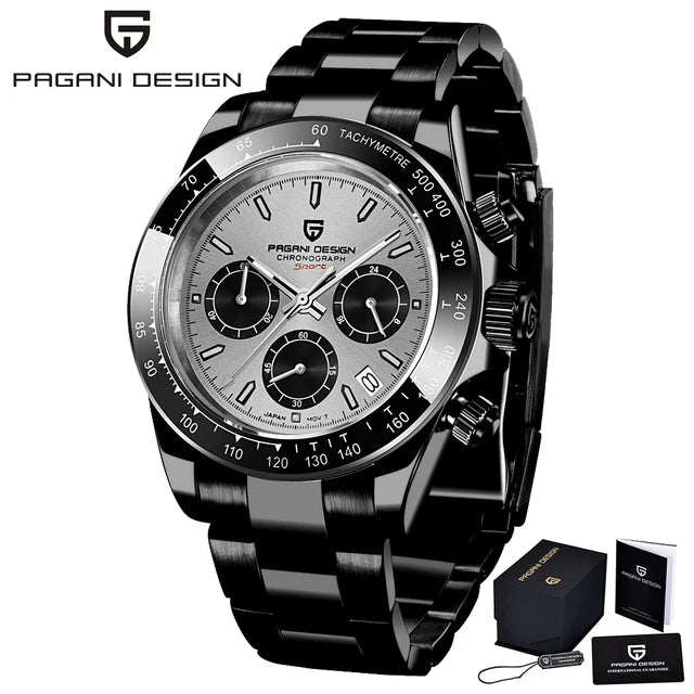 PAGANI DESIGN Men's Quartz Watches Sapphire Retro Chronograph Stainless Steel Waterproof Watch For Men's
