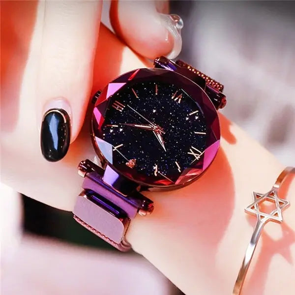 Women's Starry Sky Watch Magnet Buckle Mesh Belt Diamond Quartz Watch