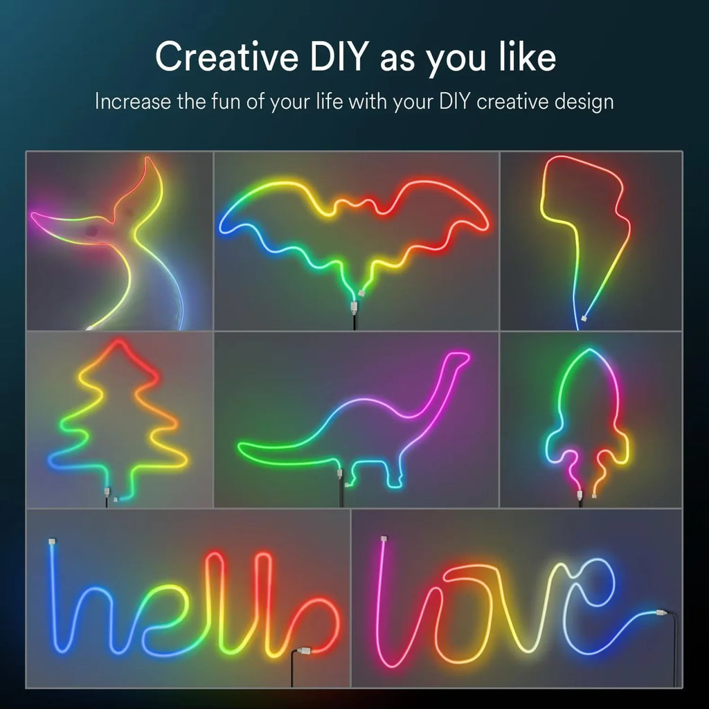 5V USB RGBIC Neon LED Strip,1/2/3/4/5M IP65 RGBIC Neon lamp tape with Bluetooth App and Remote For DIY Neon Deocoration Lighting