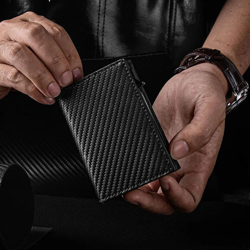 Men's Anti-Theft Three Fold Wallet Ultra-Thin with Zipper Coin Pocket Credit Card & Clip Brush Anti-Magnetic Card Bag
