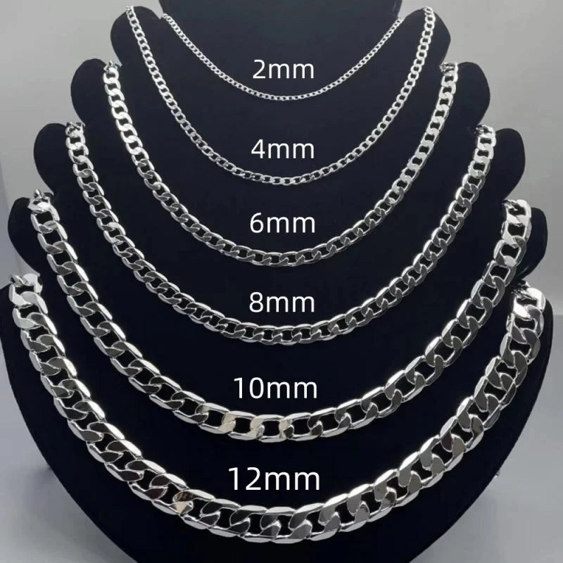 925 Sterling Silver Necklace 2/4/6/8/10/12MM 40-75cm Face Chain Necklace Lobster Clasp Men & Women Jewellery