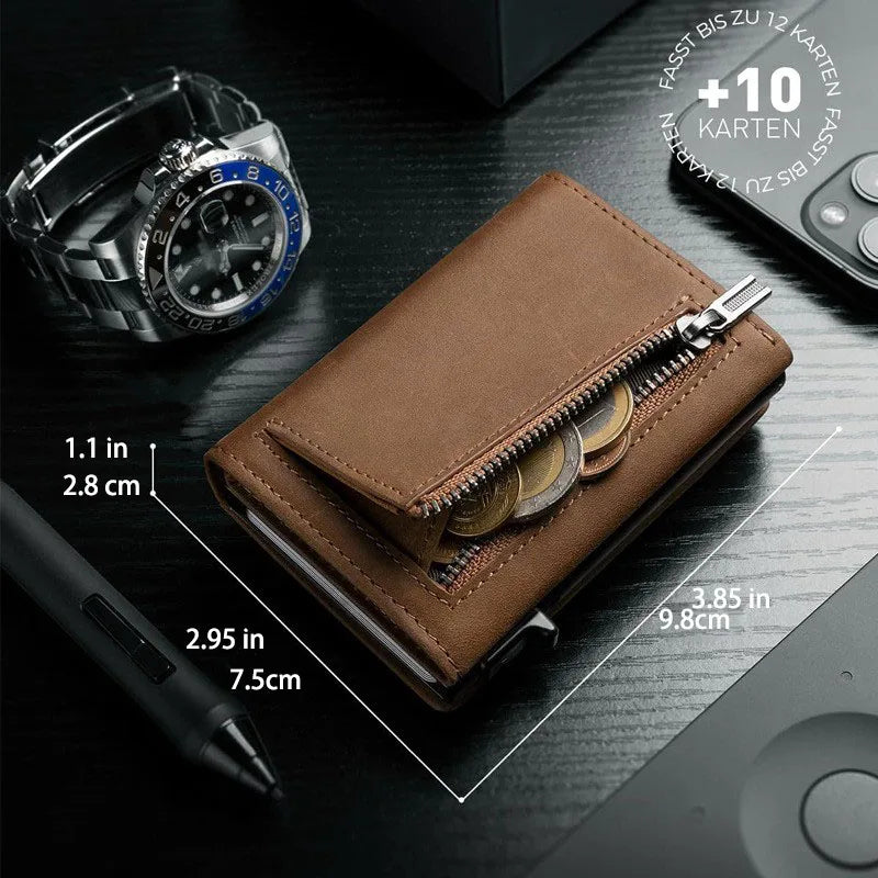 Men's Anti-Theft Three Fold Wallet Ultra-Thin with Zipper Coin Pocket Credit Card & Clip Brush Anti-Magnetic Card Bag