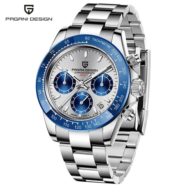 PAGANI DESIGN Men's Quartz Watches Sapphire Retro Chronograph Stainless Steel Waterproof Watch For Men's