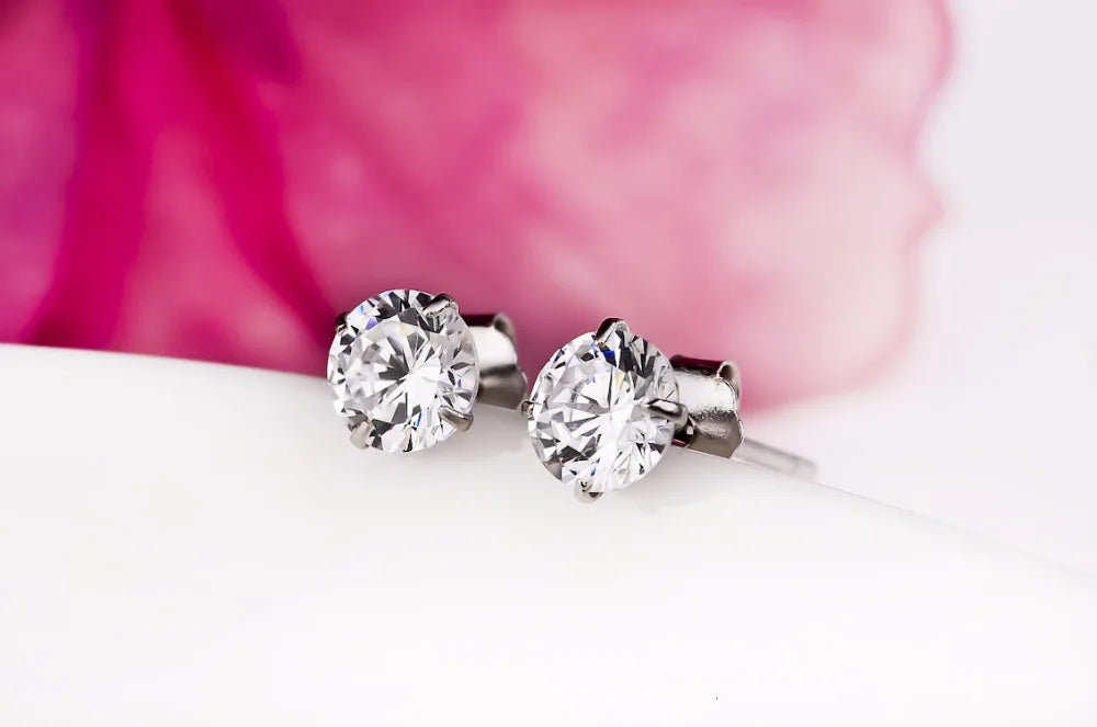 Crystal Zircon 925 Sterling Silver Earrings Cubic Zirconia Silver Stud