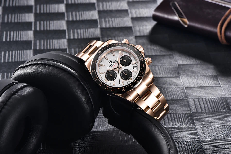 PAGANI DESIGN Men's Quartz Watches Sapphire Retro Chronograph Stainless Steel Waterproof Watch For Men's