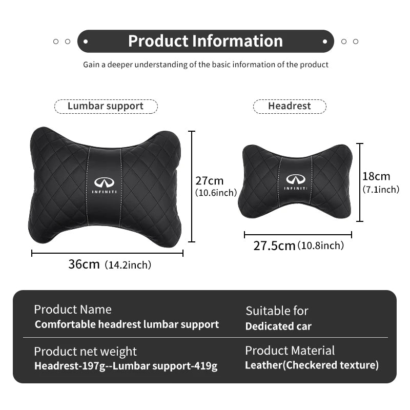 Car Headrest Neck Pillow Lumbar Support Cushion Suit Accessories For Infiniti JX35 G25 G37 FX FX37 FX50 EX35 EX25 EX37 ESQ M25