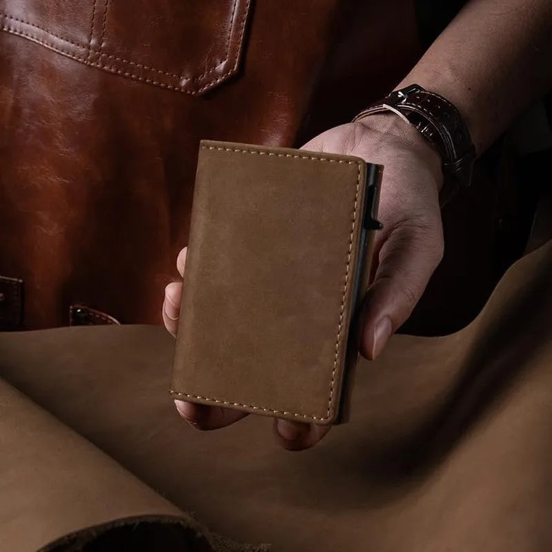 Men's Anti-Theft Three Fold Wallet Ultra-Thin with Zipper Coin Pocket Credit Card & Clip Brush Anti-Magnetic Card Bag