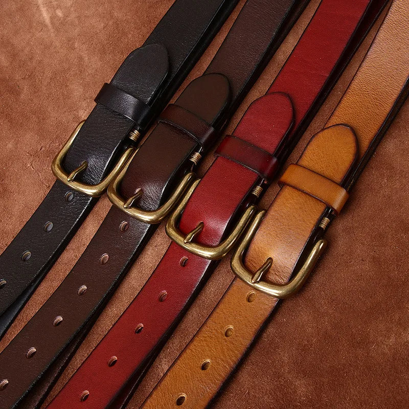 Men's Copper Pin Buckle Belt Top Layer Genuine Leather Casual Belt