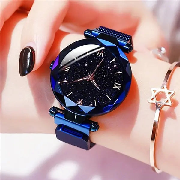 Women's Starry Sky Watch Magnet Buckle Mesh Belt Diamond Quartz Watch