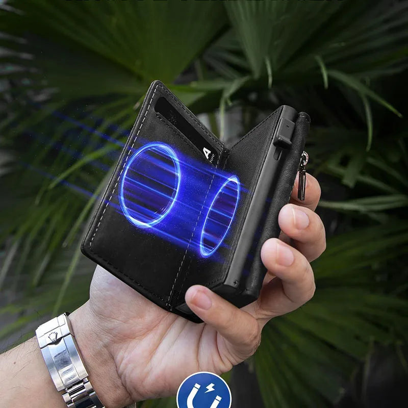 Men's Anti-Theft Three Fold Wallet Ultra-Thin with Zipper Coin Pocket Credit Card & Clip Brush Anti-Magnetic Card Bag