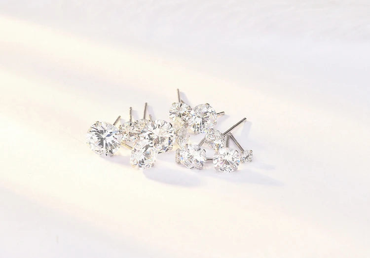 Crystal Zircon 925 Sterling Silver Earrings Cubic Zirconia Silver Stud