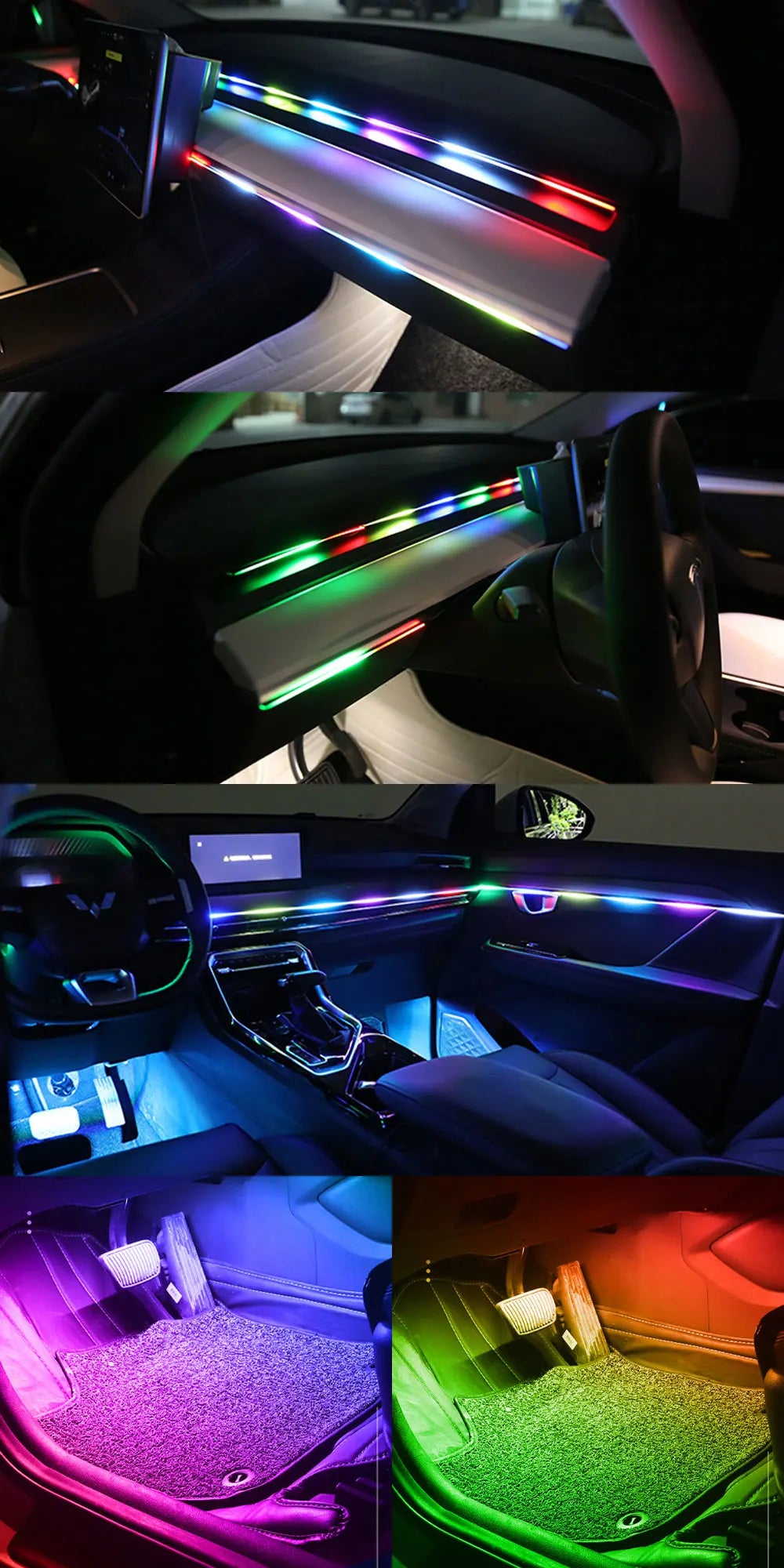 Car Ambient Lights 10 in 1 Footwell Universal RGB Atmosphere LED USB/Cigar Lighter connector APP Control