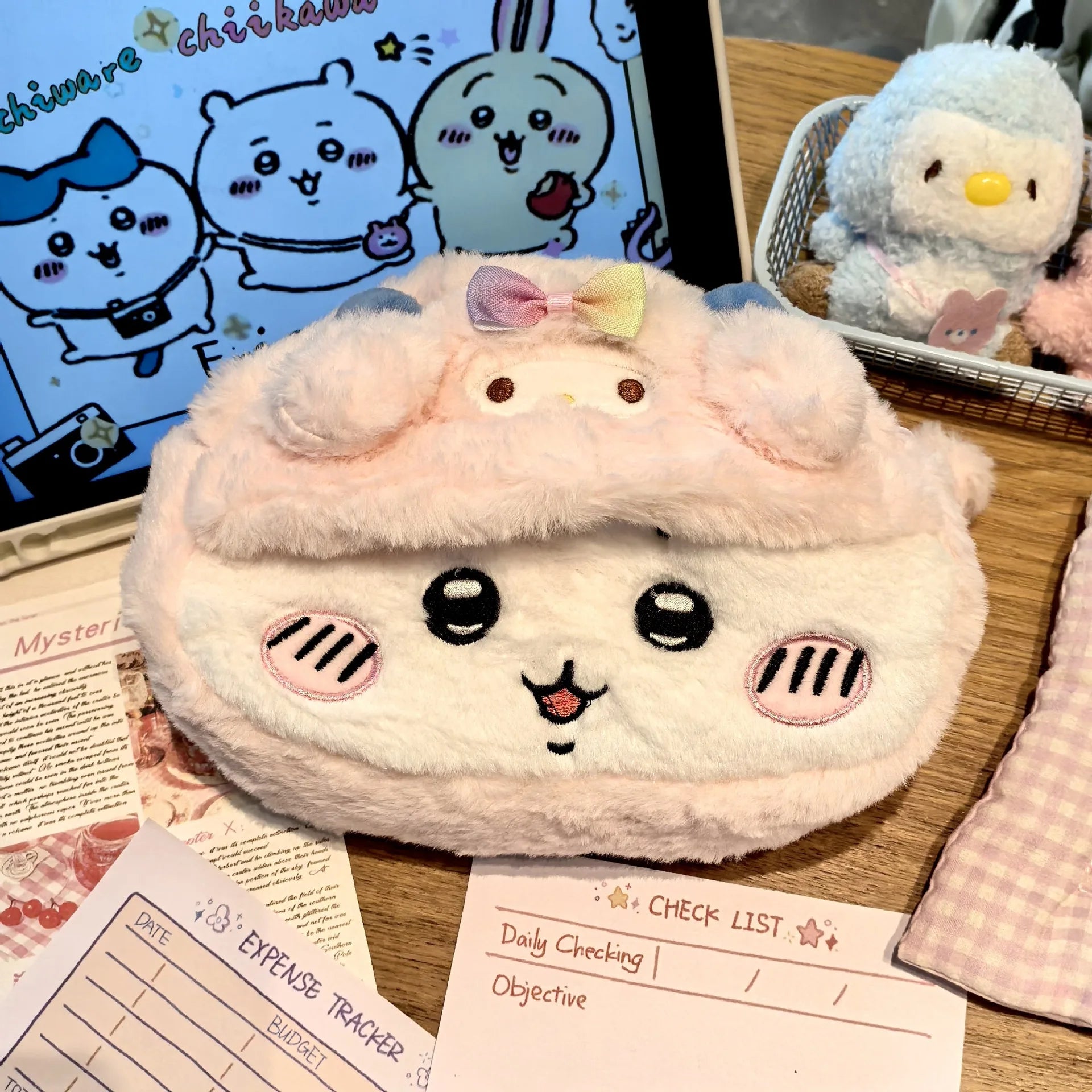 Anime Chiikawas Plush Pen Case Cartoon Usagi Hachiware Stationery Box Large Capacity Pen Case Student Stationery Birthday Gifts